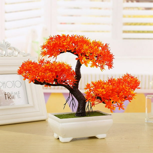 Decorative Artificial Realistic Plastic Desk Faux Bonsai Tree Potted Plant Pot